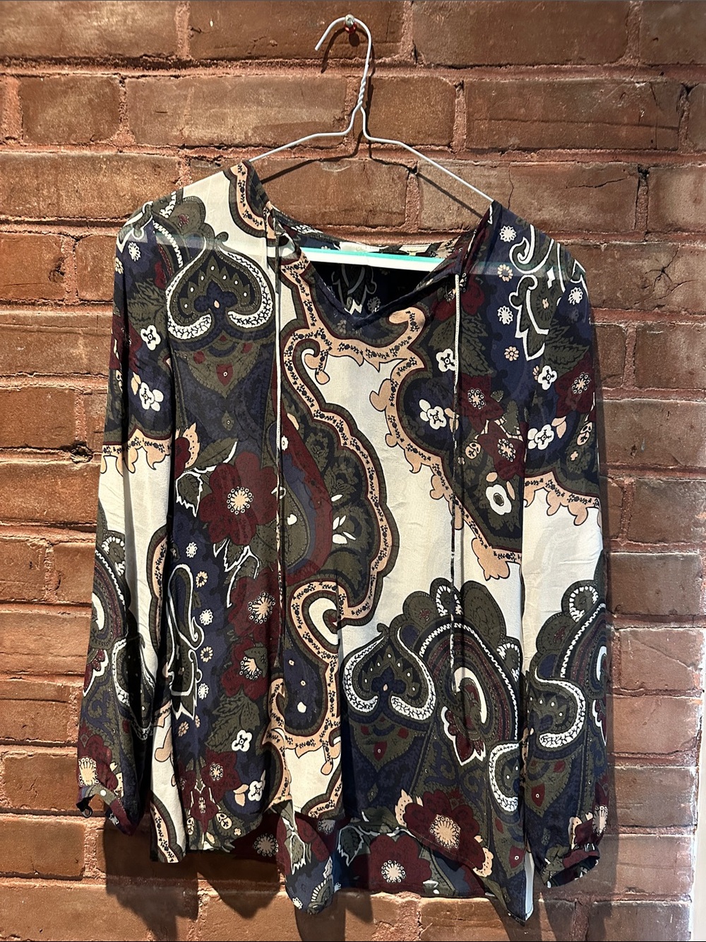 ecru Paisley & Floral Hoodie Top - Navy, Burgundy, Cream, Olive